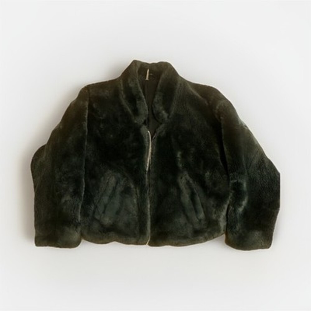 Free People Faux Fur Coat Womens XS Dark Green Jacket Boho Festival